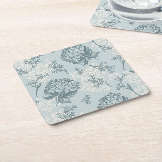 ガマズミ属の花が付いているレトロの花パターン スクエアペーパーコースター (アングル)