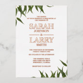 ガムの葉エレガントと結婚金ゴールド伝統的の 箔招待状 (正面)