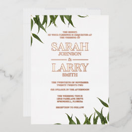 ガムの葉エレガントと結婚金ゴールド伝統的の 箔招待状