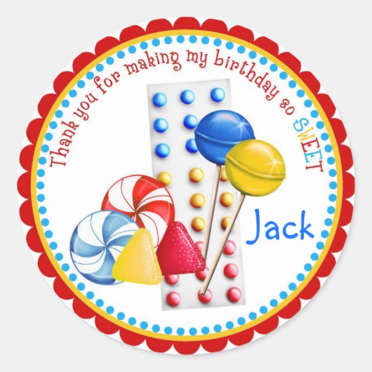 ガムドロップ、棒つきキャンデー、キャンディボタン ラウンドシール (正面)