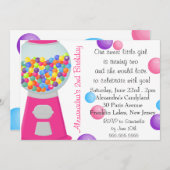 ガムボールマシンキャンディパーティーガール誕生日 招待状 (正面/裏面)