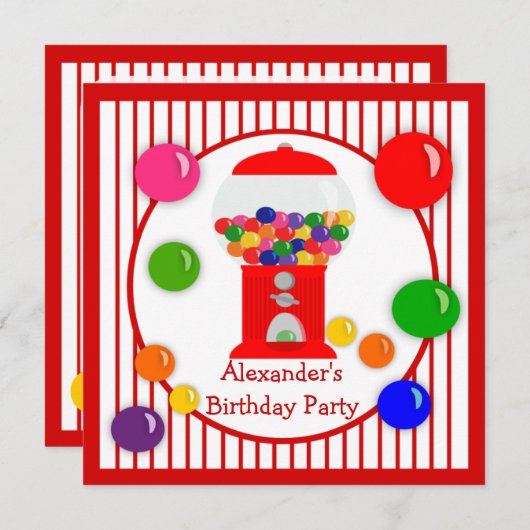 ガムボールマシン児童誕生日招待状 招待状 (正面/裏面)