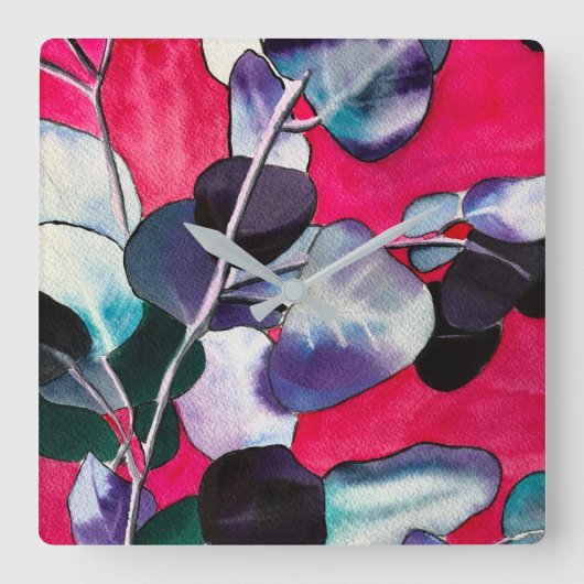 ガム葉水彩画 スクエア壁時計 (正面)