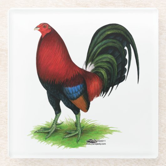 ガメコック：濃い赤 ガラスコースター (正面)