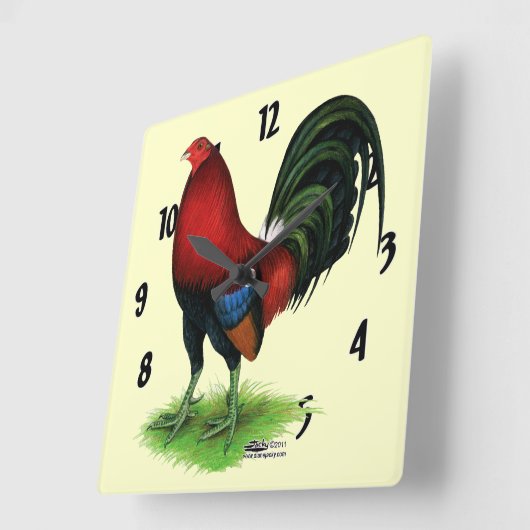 ガメコック:濃い赤 スクエア壁時計 (傾斜)