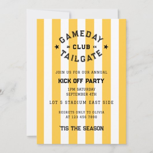 ガメダイテールゲートクラブキックオフパーティーイエローチーム 招待状 (正面)