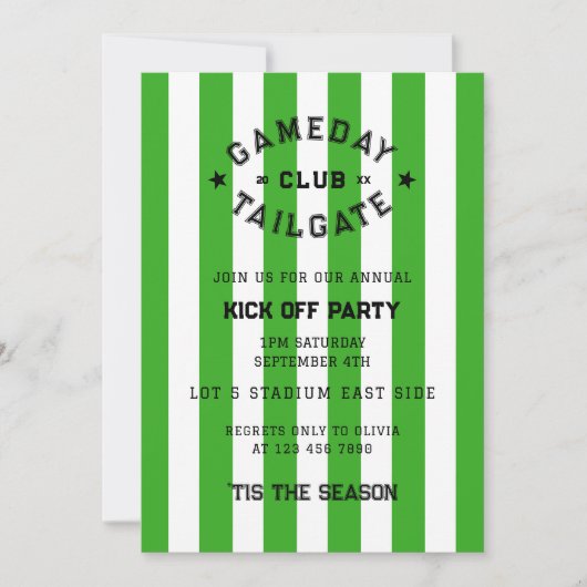 ガメダイテールゲートクラブキックオフパーティーグリーンチーム 招待状 (正面)