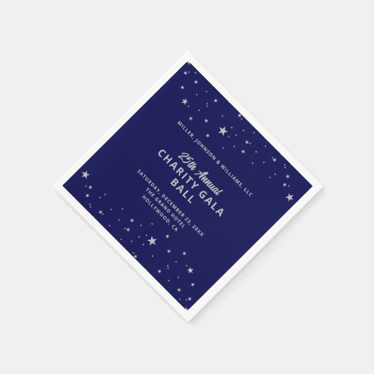 ガライベントチャリティボールエレガントブルーシルバースターズ スタンダードカクテルナプキン (角)