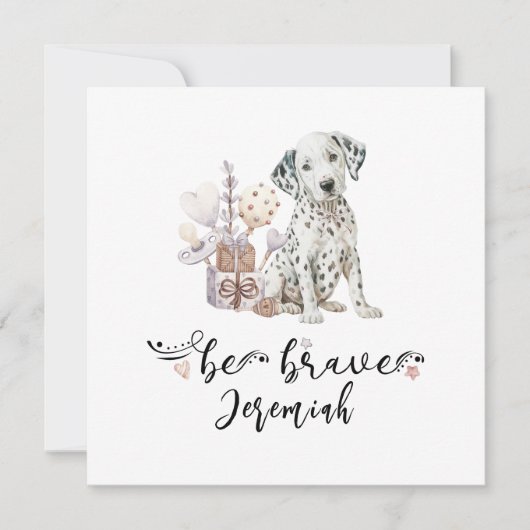 ガラガラの引用文と可愛いダルマチアの子犬は勇敢である 招待状 (正面)