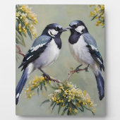 ガラガラの木に咲くオーストラリア産のカササギ絵を描類の油。 フォトプラーク (正面)