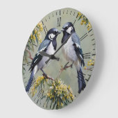 ガラガラの木に咲くオーストラリア産のカササギ絵を描類の油。 ラージ壁時計 (傾斜)