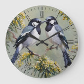ガラガラの木に咲くオーストラリア産のカササギ絵を描類の油。 ラージ壁時計 (正面)