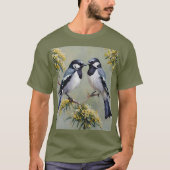 ガラガラの木に咲くオーストラリア産のカササギ絵を描類の油。 Tシャツ (正面)