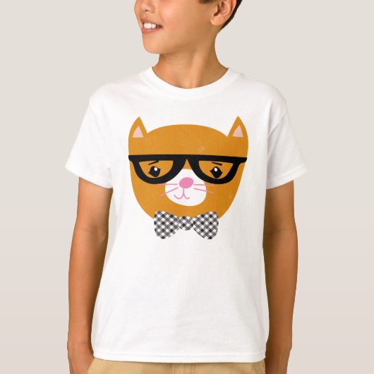 ガラスおよびちょうネクタイが付いているヒップスター猫のワイシャツ Tシャツ (正面)