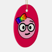 ガラスおよび虹の弓を持つ真面目な女の子Emoji セラミックオーナメント (右)
