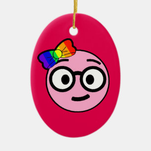 ガラスおよび虹の弓を持つ真面目な女の子Emoji セラミックオーナメント
