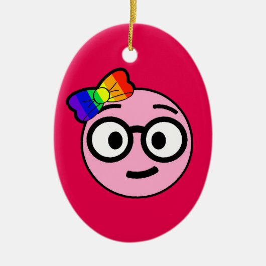 ガラスおよび虹の弓を持つ真面目な女の子Emoji セラミックオーナメント (正面)