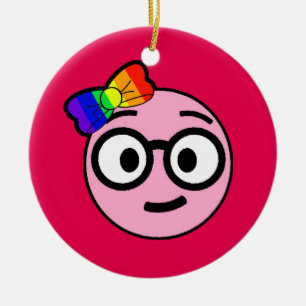 ガラスおよび虹の弓を持つ真面目な女の子Emoji セラミックオーナメント