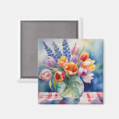 ガラスかわいらし花瓶マグネットの水彩チューリップ マグネット (正面/裏面)