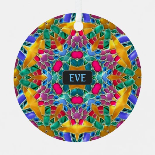 ガラスきらめくタイル – クリスマス万華鏡のように千変万化するパターン メタルオーナメント (正面)