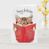 ガラスと赤い本を使った猫 カード (黄色い花)