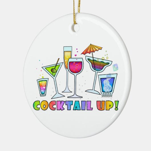 ガラスのぶら下がったなオーナメントの上のカクテル セラミックオーナメント (左)