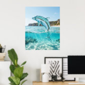 ガラスのイルカの青い飛躍 ポスター (ホームオフィス)