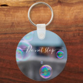 ガラスのキーチェーン上に水の泡。 keychain キーホルダー (正面)