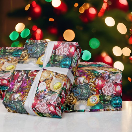 ガラスのクリスマスツリーの飾り付けカラフルギフト ラッピングペーパー