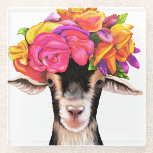 ガラスのコースターがヤギを密猟 ガラスコースター (正面)