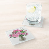 ガラスのコースターピンクのバラ ガラスコースター (アングル)