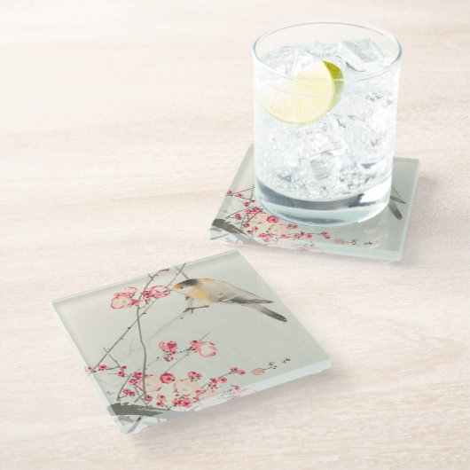 ガラスのコースター日本の：ウッドブロック：大原小村 ガラスコースター (アングル)