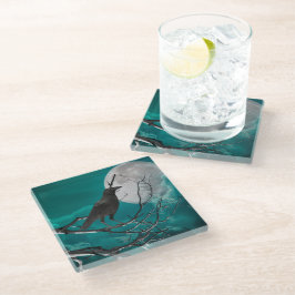 ガラスのコースター、グリーンの渡り鳥 ガラスコースター