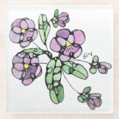 ガラスのコースター – パープルパンジー ガラスコースター (正面)