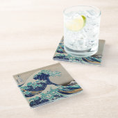 ガラスのコースター：北斎：波 ガラスコースター (アングル)