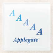 ガラスのコースター – 名前とステップレター（青） ガラスコースター (正面)