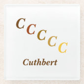 ガラスのコースター – 名前と階段文字(茶色) ガラスコースター (正面)