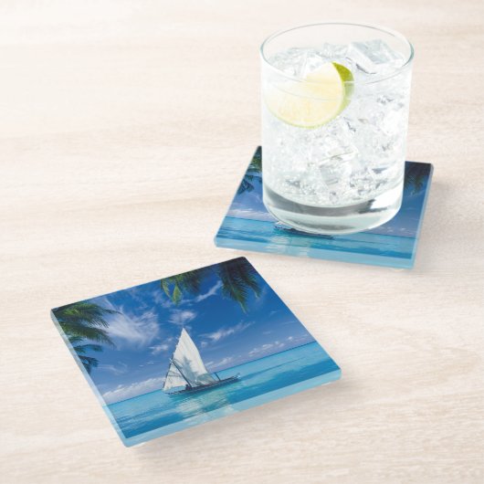 ガラスのコースター – 熱帯水のシーン ガラスコースター (アングル)