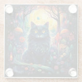 ガラスのコースター – 神秘的な森の中のハロウィーン猫 ガラスコースター (裏面)