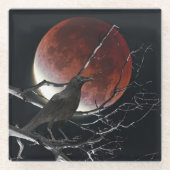 ガラスのコースター、赤と黒のカラス ガラスコースター (正面)