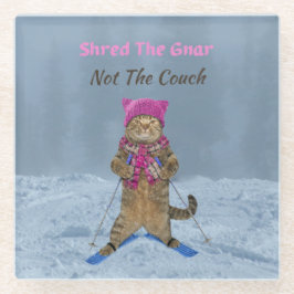 ガラスのコースター、Gnar Ski Catをshred ガラスコースター