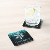 ガラスのスノーフレークのティール（緑がかった色）冬の氷柱クリスマス コースター (右側)