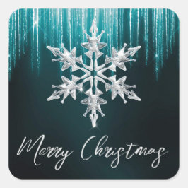 ガラスのスノーフレークのティール（緑がかった色）冬の氷柱クリスマス スクエアシール