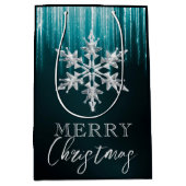ガラスのスノーフレークのティール（緑がかった色）冬の氷柱クリスマス ミディアムペーパーバッグ (正面)