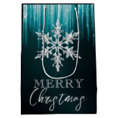 ガラスのスノーフレークのティール（緑がかった色）冬の氷柱クリスマス ミディアムペーパーバッグ (裏面)