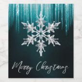 ガラスのスノーフレークのティール（緑がかった色）冬の氷柱クリスマス ワインラベル (シングルラベル)