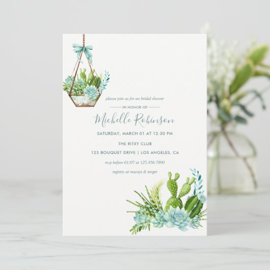 ガラスのテラリウム多肉性ブライダルシャワーの招待状 招待状 (スタンド正面)