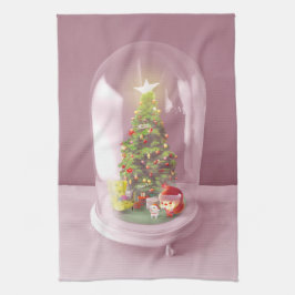 ガラスのドームに入ったクリスマスツリー キッチンタオル