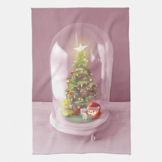ガラスのドームに入ったクリスマスツリー キッチンタオル (縦)