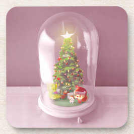 ガラスのドームに入ったクリスマスツリー コースター